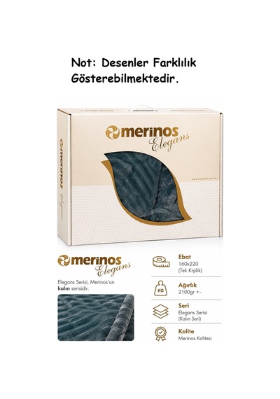 Merinos Elegans Kalın Embos Tek Kişilik Kutulu Battaniye 160x220 - Ocean Mavi