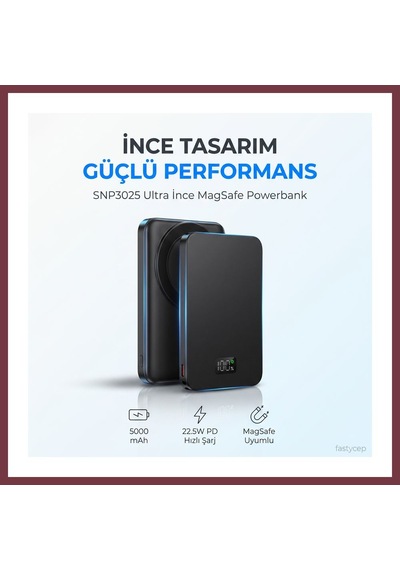 Storeşahin Snp-3020 Magsafe Powerbank 5000mah Slim 22.5w Hızlı Şarj Led Ekran İnce Powerbank Şarj Cihazı Shn0720 Çok Renkli