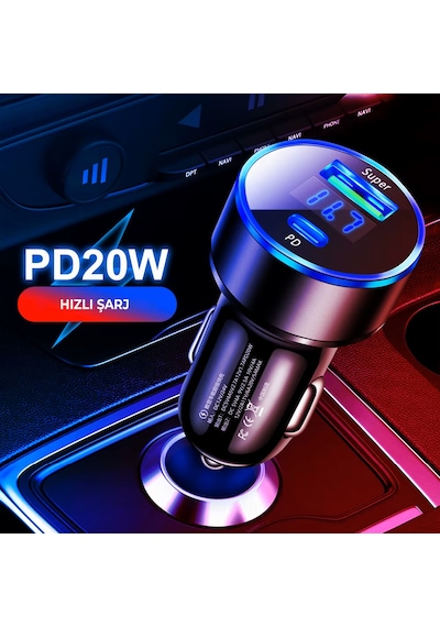 Silver Araç İçi Usb 3.0 Type C Soketli Çakmaklık Güç Adaptörü Tüm Cihazlar 12v-24v