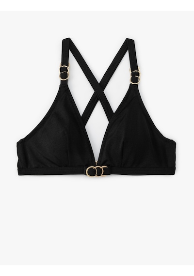Koton Aksesuar Detaylı Arkası Çapraz Askılı Üçgen Bikini Siyah 5sak10058mm Siyah