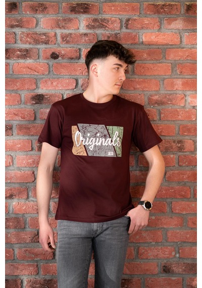 Fbı Jeans Desenli Slimfit Pamuklu Erkek T-shirt Bordo