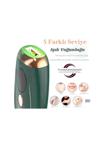Ipl Lazer Epilasyon Cihazı, 990.000 Atım, Manuel Ve Otomatik Mod, 5 Kademe Işık Şiddeti, Ağrısız Kalıcı Tüy Giderme, Yeşil