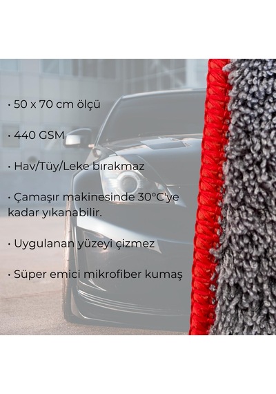 Mikrofiber Oto Kurulama Bezi - Süper Emici Araç Kurulama Havlusu - Araba Temizlik Yıkama Ve Kurulama Havlusu - 440 Gs