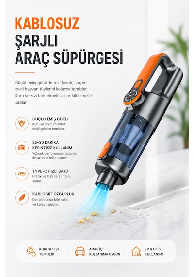 Yüksek Emiş Güçlü Taşınabilir Araç Süpürgesi - Lisinya St