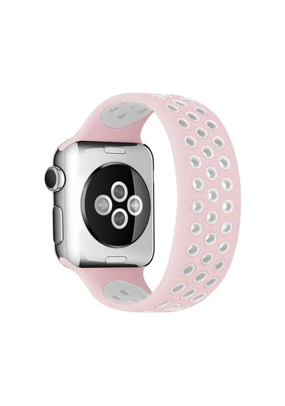 Apple Watch 42mm Uyumlu Ayarlı Delikli Silikon Kordon - Pembe-beyaz