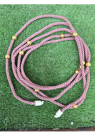 Gül Kurusu Pembe Kruvaze Perde Tavan Korniş Bağlama Halatı - Gold Detay - Perde Süsü - 3 Mt - 1 Adet
