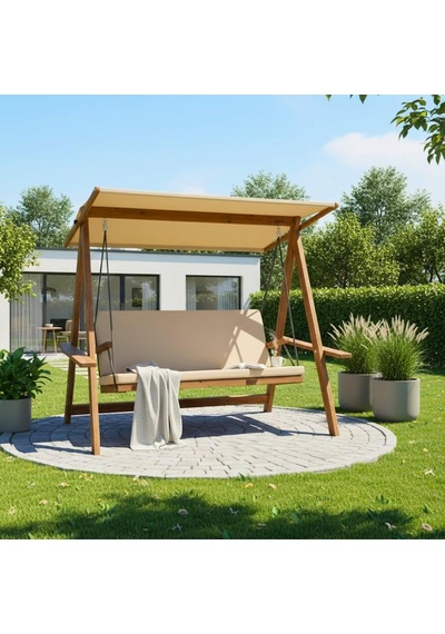 Riva 2100 Ahşap Bahçe Salıncağı 3 Kişilik Dış Mekan Bahçe Balkon Teras Salıncağı Diğer
