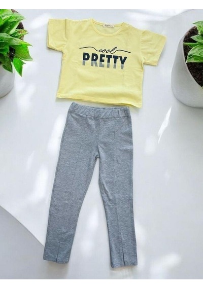 Zekids Kız Çocuk Pamuklu Pretty Taytlı Takım-14379 Sarı