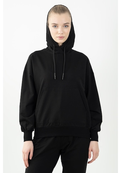 Maraton Sportswear Oversize Kadın Kapşonlu Uzun Kol Basic Siyah-siyah Sweatshirt 22149-siyah-siyah
