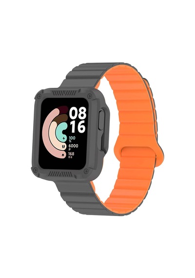 Zore Xiaomi Redmi Watch 2 Silikon Kordon Krd-105 Strap Kayış-gri-turuncu