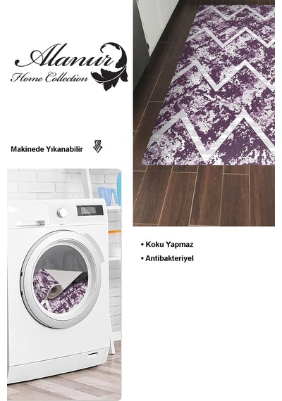 Dekoreko Kaymaz Taban Djt Mutfak Halısı Trend Iskandinav F5128 Mor