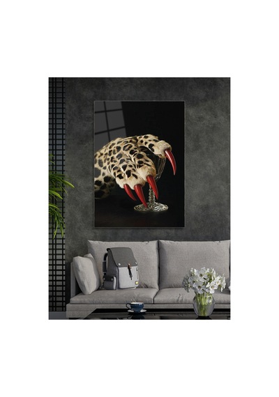 Leoparın Pençesinde Lüks Cam Tablo Tasarımı - Modern Tarz Ev Dekorasyonu Hayvan Figürlü Dekoratif Duvar Tablosu, Salon, Ofis Ve Çalışma Alanı Dekoru,