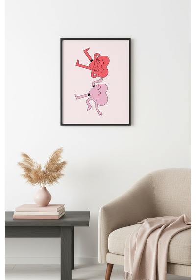 Doğal Ahşap Çerçeveli Retro Tablo - Sevimli Pop Art Cartoon Huhu2792