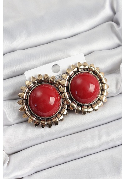 Pirinç Bordo Vintage Model Gold Renk Kadın Küpe Altın