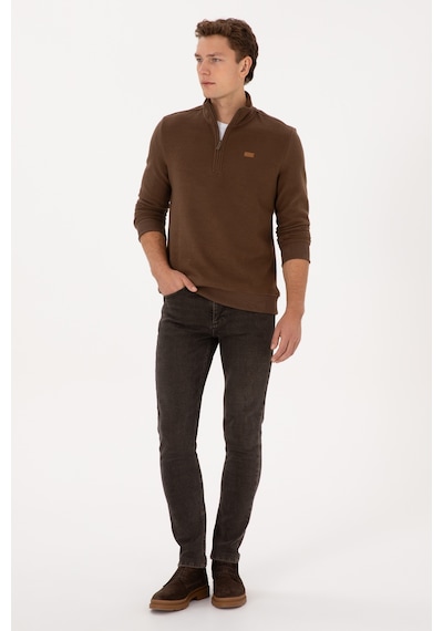 U.S. Polo Assn. Erkek Regular Fit Yarım Fermuarlı Kahverengi Basic Sweatshirt 50313802-VR029