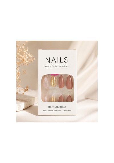 Zelüx - Gold Simli Pudra Tonlu - 24 Adet Yapıştırma Tırnak Sanatı Seti Nail Art