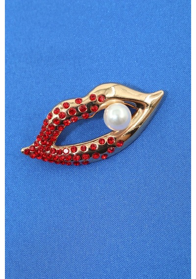 İncili Gold Lips Broş. Yaka İğnesi Dudaklı Broş. Taşlı Tasarım Dudak Broş. Kadın Broş. Dudak Broş. Gold