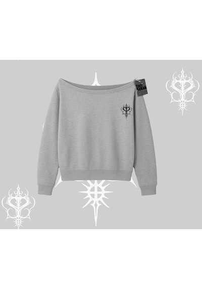 Startmore Paw Sitive Kedi Arka Baskılı Kayık Yaka Sweatshirt Gri