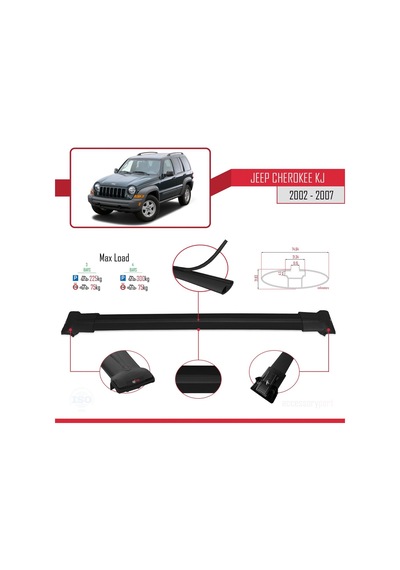 Jeep Cherokee Kj 2002-2007 Arası İle Uyumlu Fly Model Ara Atkı Tavan Barı Siyah 3 Adet Bar