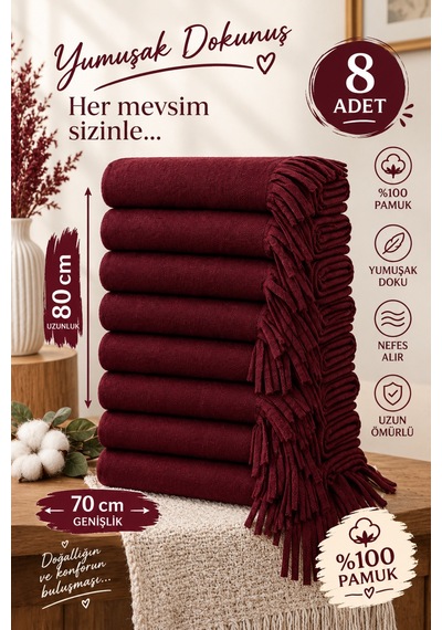 Givoria Unisex Kışlık 8 Li Cafe Restaurant Omuz Şalı Bordo Bordo