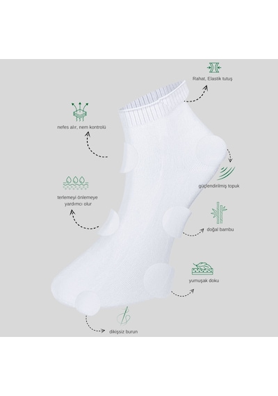 Kral Socks Erkek Bambu Düz Desen 5 Çift Dikişsiz Patik Çorap Beyaz
