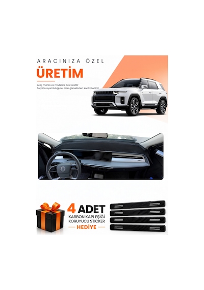 Ssangyong Kgm Torres 2023-2026 Uyumlu Torpido Koruma Örtüsü Oto Kılıfı - Siyah Kahverengi
