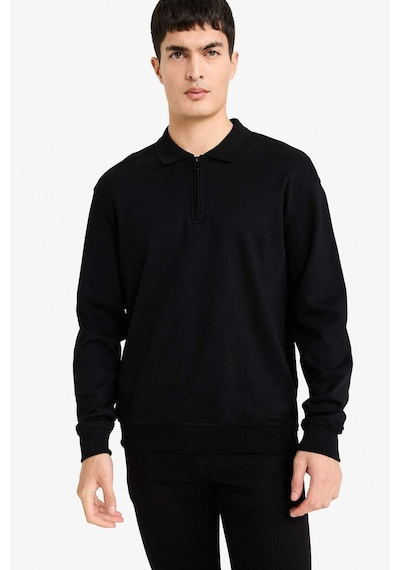 Defacto Regular Fit Polo Yaka Yarım Fermuarlı Sweatshirt F2254ax25wnbk81 Siyah-bk81