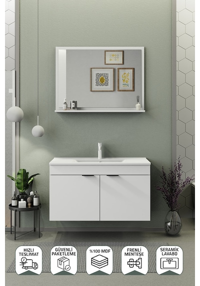 Biani Fix Arya 100 Cm Banyo Dolabı,Seramik Lavabolu, Aynalı,Lavabo Dahil,Mdf,Mat Beyaz Biani Fix Arya 100 Cm Banyo Dolabı,Seramik Lavabolu, Aynalı,Lavabo Dahil,Mdf,Mat Beyaz
