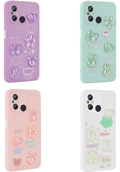 Xiaomi Redmi 12c Kılıf Kabartma Figürlü Parlak Zore Toys Silikon Kapak Light Green