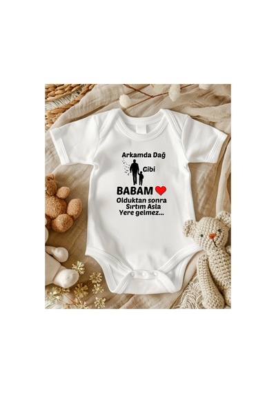 Lupi Baba %100 Pamuklu Yazılı Bebek Zıbını - 225 ekru