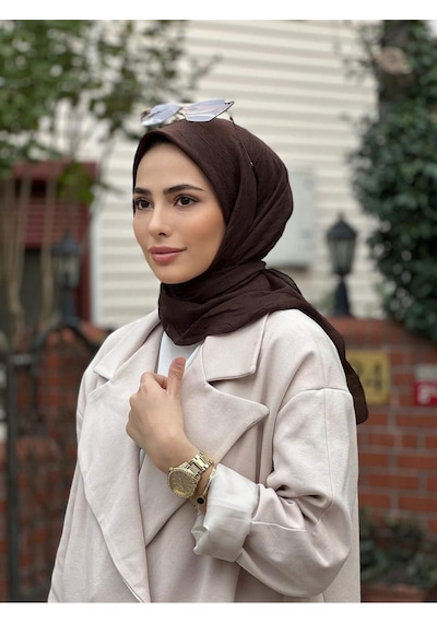 Bambu Kraş Eşarp Tesettür Giyim, Hafif, Rahat, Şık, Yüksek Kalite, Hijab, Scarf, Shawl Koyu Kahve