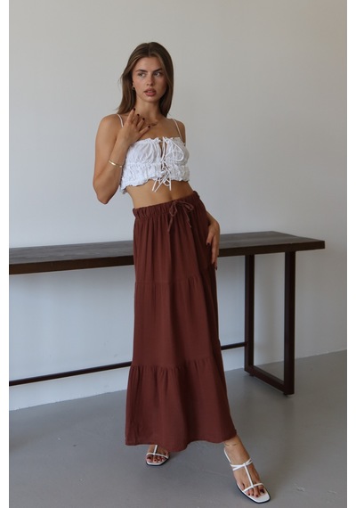 Balenbi Kadın Basic Beli Bağcıklı Müslin Etek 1104 Kahverengi