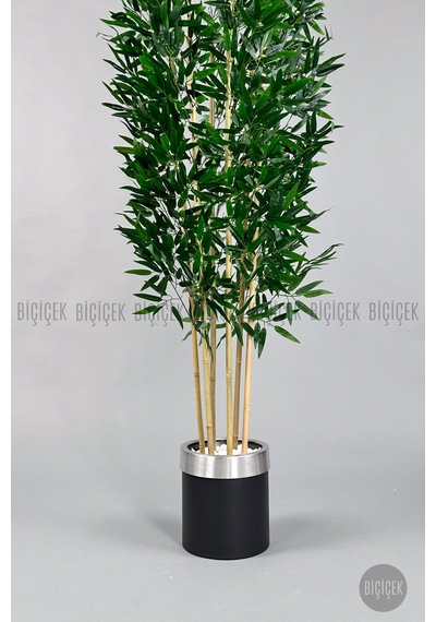 Yapay Bambu Ağacı 170cm Siyah Silver Metal Saksıda Siyah-silver