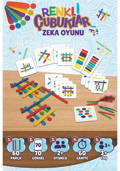 60 Parça Renkli Çubuklar Hızlı Olanın Kazandığı Zihinsel Gelişimi Destekleyen Akıl Ve Zeka Oyunu