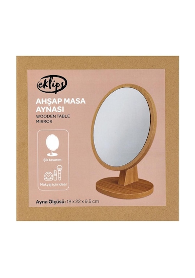 Ahşap Masa Aynası Yuvarlak Makyaj Aynası Şık Tasarım Yuvarlak Ahşap