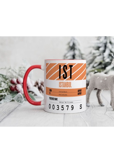 Bk Gift Kişiye Özel İsimli Hava Limanı Tasarımlı Kırmızı Kupa Bardak-1, Arkadaşa Hediye, Doğum Günü Hediyesi Düzenlenecek Kobitmeyen137719 Bk Gift