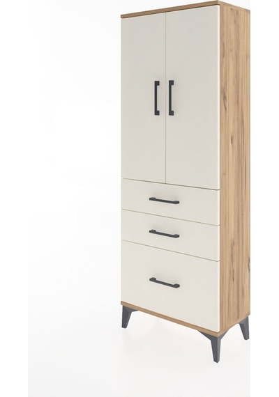 Arges Dolap 2 Raflı Tek Çekmeceli 4 Kapaklı 60x30x163 Antrasit-aytaşı Atlas Çam