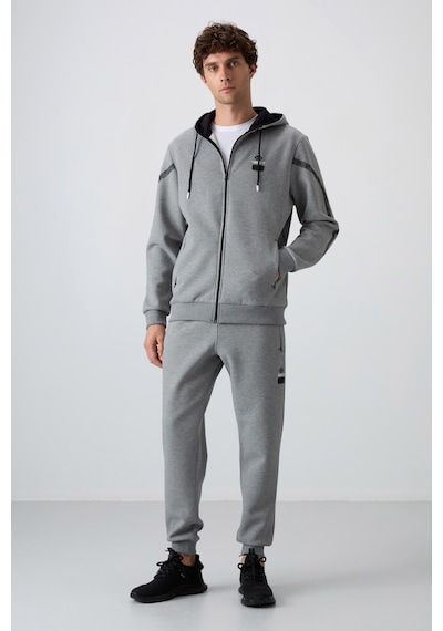 Tommy Life Gri Melanj Pamuklu Kalın Yumuşak Dokulu Comfort Fit Baskılı Erkek Eşofman Takım - 85236 GRİ MELANJ