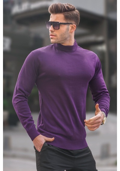 Madmext Mor Slim Fit Yarım Balıkçı Yaka Erkek Triko Kazak 6343