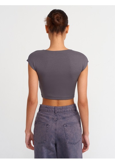 Dilvin Pamuk Ve Modal Karışımlı Crop Top Füme