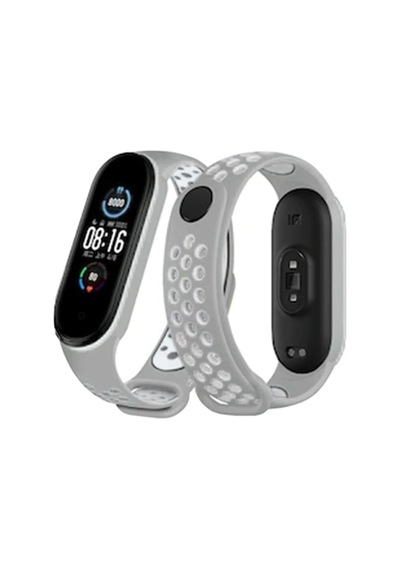 Newface Xiaomi Mi Band 6 Spor Delikli Kordon Semeglbl - 59 - Gri-kırmızı