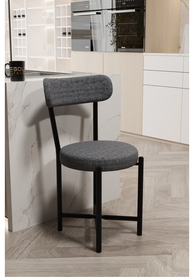 Sandalye 1 Adet Keten Kumaş Metal Ayak Modern Mutfak Sandalyesi Cafe Balkon Ofis Teddy 9817 Anstrast Gri