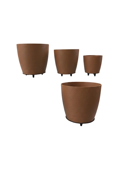 4 Lü 3d Şık Kahverengi Vazo Seti Modern Ayaklı Saksı