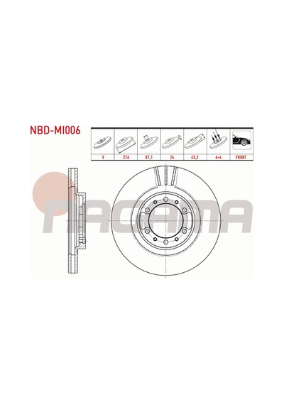 Mıtsubıshı L 200 K7t,k6t 2.5 D 4x4 1996-2007 Fren Diski Ön Havalı 6 Bjn 276x24x87,1x45,2 Mn102186