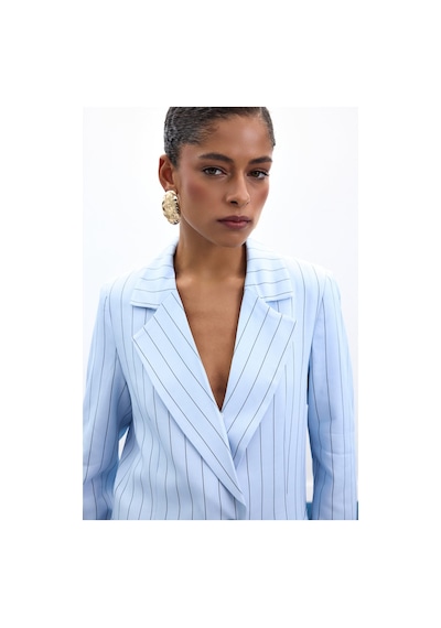Sateen Rina Çizgili Ceket - Bebe Mavi-136933 Bebe Mavi