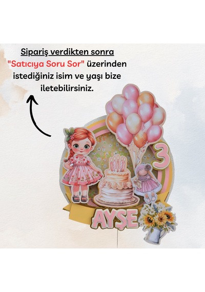 Vintage Temalı Kız Çocuk Doğum Günü Pasta Parti Süsü Topper