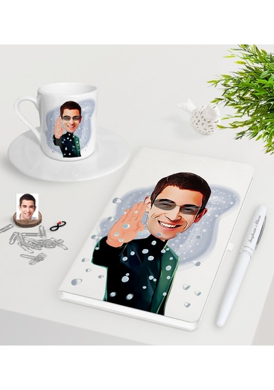 Kişiye Özel Matrix Neo Karikatürlü Beyaz Defter Kalem Türk Kahves