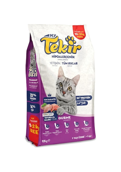 Tekir Yetişkin Kedi Maması Gurme 10+2kg 103 Ivory