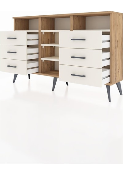Arges Konsol 5 Raflı 6 Çekmeceli 132x30x83 Çam-aytaşı/aytaşı Aytaşı/aytaşı