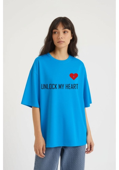 Nevermind Unisex Çift Erkek Kadın Tişört 2li Set Takım The Key To Baskılı Sevgili Kombini Mavi